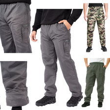 Mens Thermal Fleece Lined Elasticated Cargo Combat Work Walking Trousers Pants