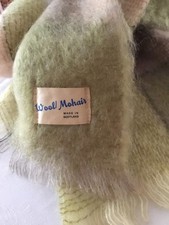 mohair/wool mix scarf in pale pink / sage green check pattern. unused retro.