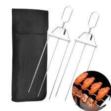 2PCS 3 Way Skewer Barbecue Fork BBQ Barbecue Skewers Metal Grilling With Bag