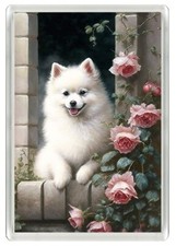 POMERANIAN SPITZ DOG & FLOWERS ART PRINT NOVELTY FRIDGE MAGNET   GREAT GIFT