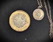 Vintage Small Sterling Silver St Christopher Pendant & Chain