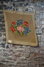 Vintage Antique Needlepoint Tapestry Completed Canvas Summer Floral 557R