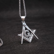 Mens Freemason Masonic Lodge Pendant Necklace Stainless Steel Silver Men Gift