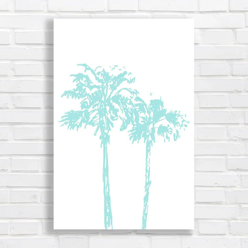 Abstract palm tree teal canvas - abstract,