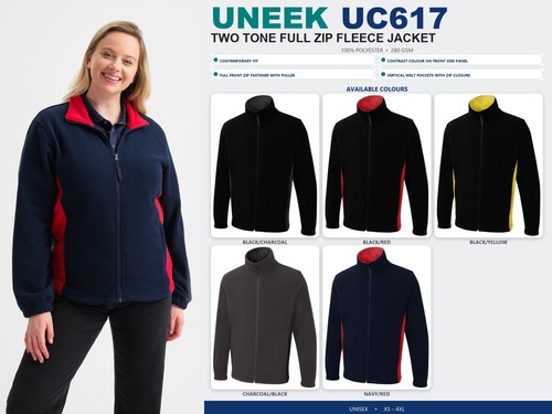 Uneek two tone full - zip, fleece
