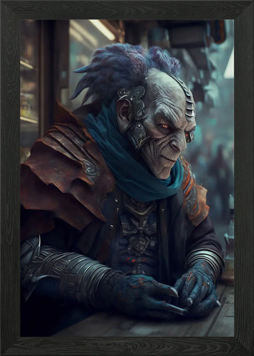 Old man future city framed - in,