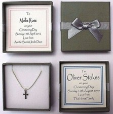 PERSONALISED CHRISTENING GIFT BOY GIRL CROSS NECKLACE DEDICATION BAPTISM