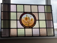 Renovated: Pretty Victorian  Stained Glass Fanlight 69 x 44 cm Hand Painted