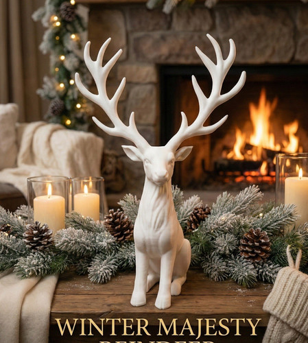 White reindeer figurine - white,