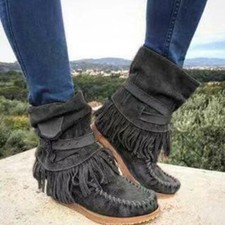Womens Buckle Tassels Flat