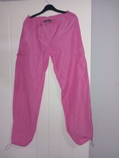 Primark Pink Crinkle Cargo Trousers With Drawstrings For Ladies Size 6