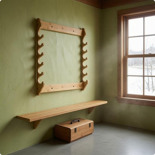 Bamboo rod rack holds multiple - bamboo,