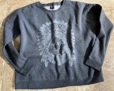 Swildens sweatshirt charcoal grey M L native american Indian chief headdress