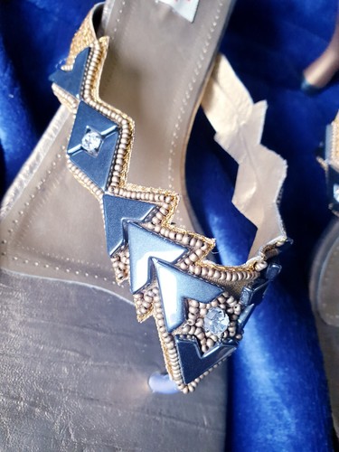 Gold embellished kitten heel