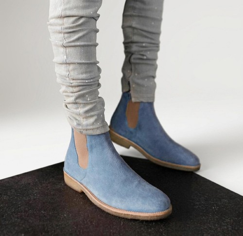 Men blue suede chelsea - men's, boots