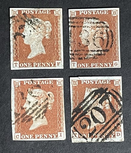 Sg8 penny red stamps x4 - 1d,