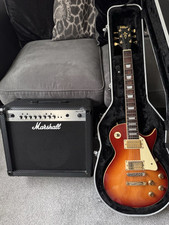 Vintage V100 Cherry Sunburst Electric Guitar w/case & Marshall MG30CFX Amp