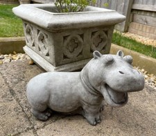 Hippo Stone Garden Statue | Outdoor Classical Animal African Sculpture Ornament 