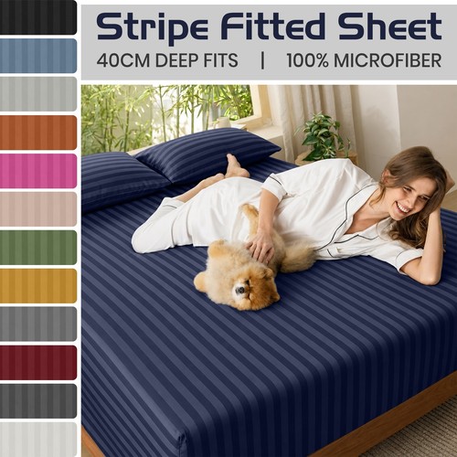 Satin stripe fitted sheet - satin,