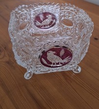 Vintage Hofbauer German Byrde Red Bird Round Bowl Dish Footed 24% Lead Crystal