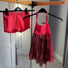 Burnt Orange/ Hot Coral 2 Pc Dance Costume Lyrical/ Modern/tap Age 7/8 Size 3a/3