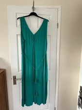 M&S Size 28 Plus Size Maxi Dress In Green With Belt V Neck Front And Back