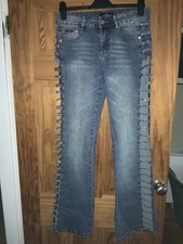 Platinum Plush Bootcut Jeans Size 9 (waist 30”) Open Leg Rhinestone Jewels Bling