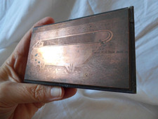 Printing Block on Copper Bath in Tiled room Antique  11.5 x 7cm on wood block