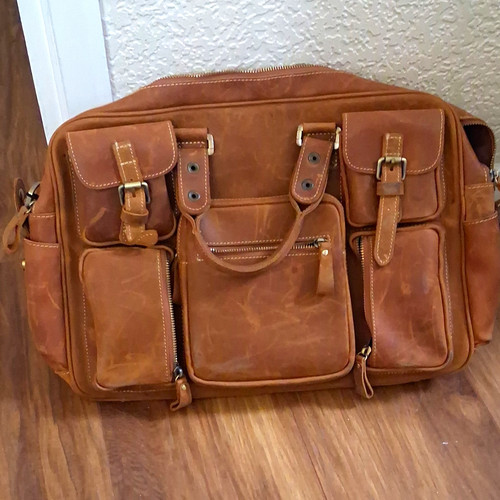 Vintage brown leather - leather, duffle