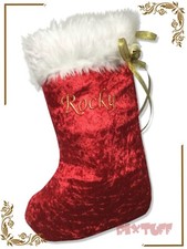 Red Personalised Christmas Stocking Gold Embroidered Luxury Unique Gift Handmade