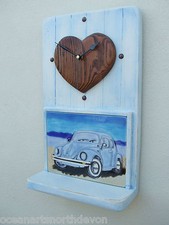 VW Beetle Surf Clock – Handmade Driftwood Shelf Art – Boho Tile Beach Decor