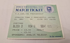TICKET STUB-IPSWICH TOWN V MANCHESTER UNITED- PREMIER LEAGUE-1 MAY 1994