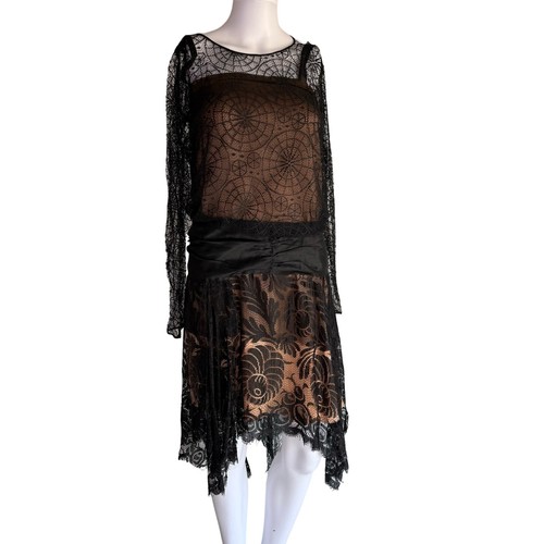 1920s drop waist black lace