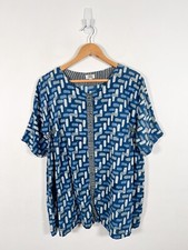 Culture Vulture Top Blouse Womens Medium Blue Boxy Block Print Shirt Boho Cotton