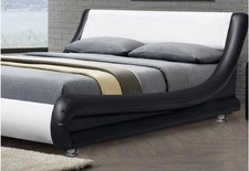 Retro Kingsize Bed Frame Black and White Faux Leather