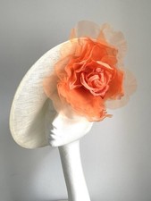 Orange ivory white saucer disc hat fascinator Wedding Royal Ascot Kentucky Derby