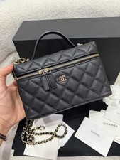 Chanel Long Box Vanity Bag 25C Black Caviar Leather GHW with Box Dust Bag 