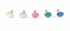 316L Surgical Steel  Synthetic Opal Oval Shape  1.2 x 6mm bar Tragus Helix Bar