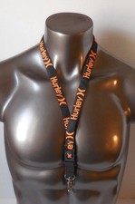 Hurley Printed Lanyard Logo Keyring detaches Black/Total Orange