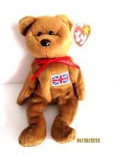 TY BEANIE BABY BEAR BRITANNIA - WITH SEWN ON BADGE - MINT -RETIRED WITH TAGS