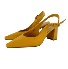 Marks & Spencer Yellow Leather Slingback Block Heel Shoes - UK Size 4.5 - New !
