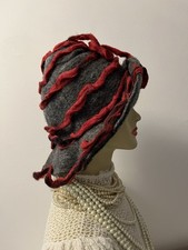 Unique Zuza Bart Lagenlook Wool Grey & Red  Floppy Fedora Hat New