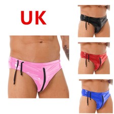 UK Men Latex Briefs High Cut Thongs Low Panties Zipper Shorts Bikini Underwear