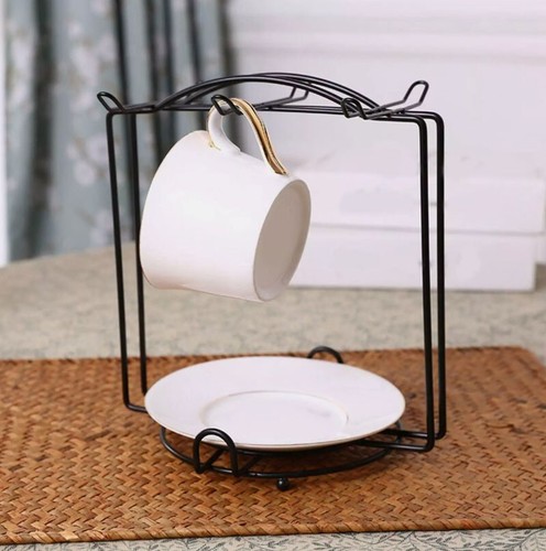 Metal coffee cup and saucer - cup,