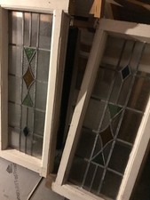 EDWARDIAN LEADED LIGHTS WINDOWS ORIGINAL/DIAMOND GREEN AMBER/BLUE  X 2 £165