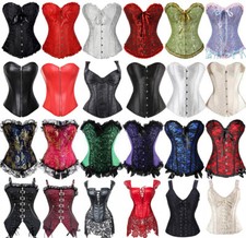 Women Overbust Corset Lingerie Burlesque Basque Top Lace Up Costume Fancy Dress