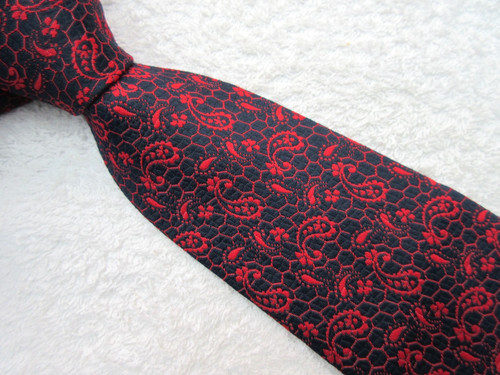 Vintage navy blue red paisely - navy,