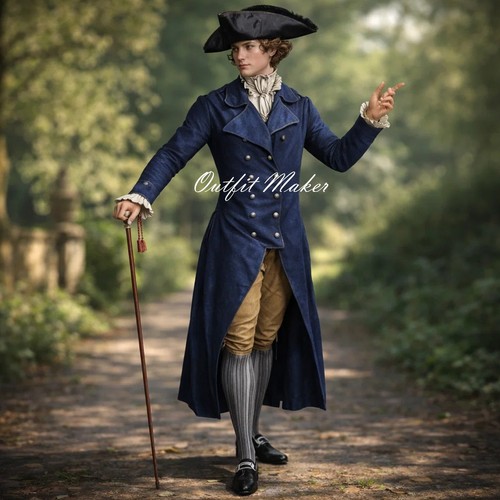 Georgian navy wool frock coat - navy,