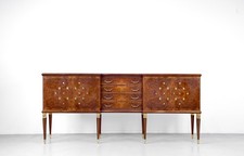 Italian Art Deco Sideboard In Dark Walnut Burl And Brass. Stunning Vintage