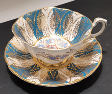 Vintage Paragon English cabinet China Tea Cup & Saucer turquise & gilt panels